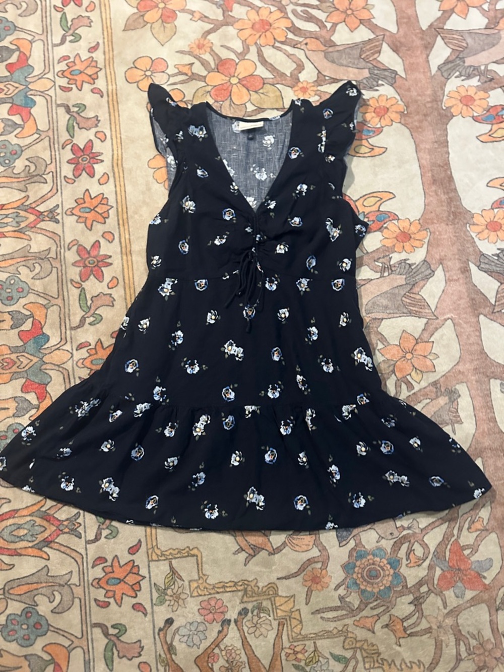 Universal Thread Navy Floral Tie-Front Ruffle Dress